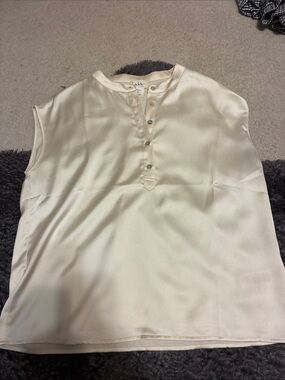 Sleeveless Cream Satin Henley Top by L.L. Bean